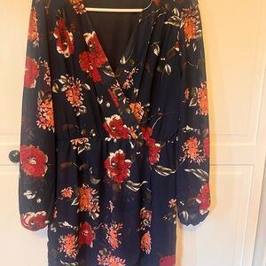 Lulu's Navy, pink and maroon Floral Long Sleeve Dress